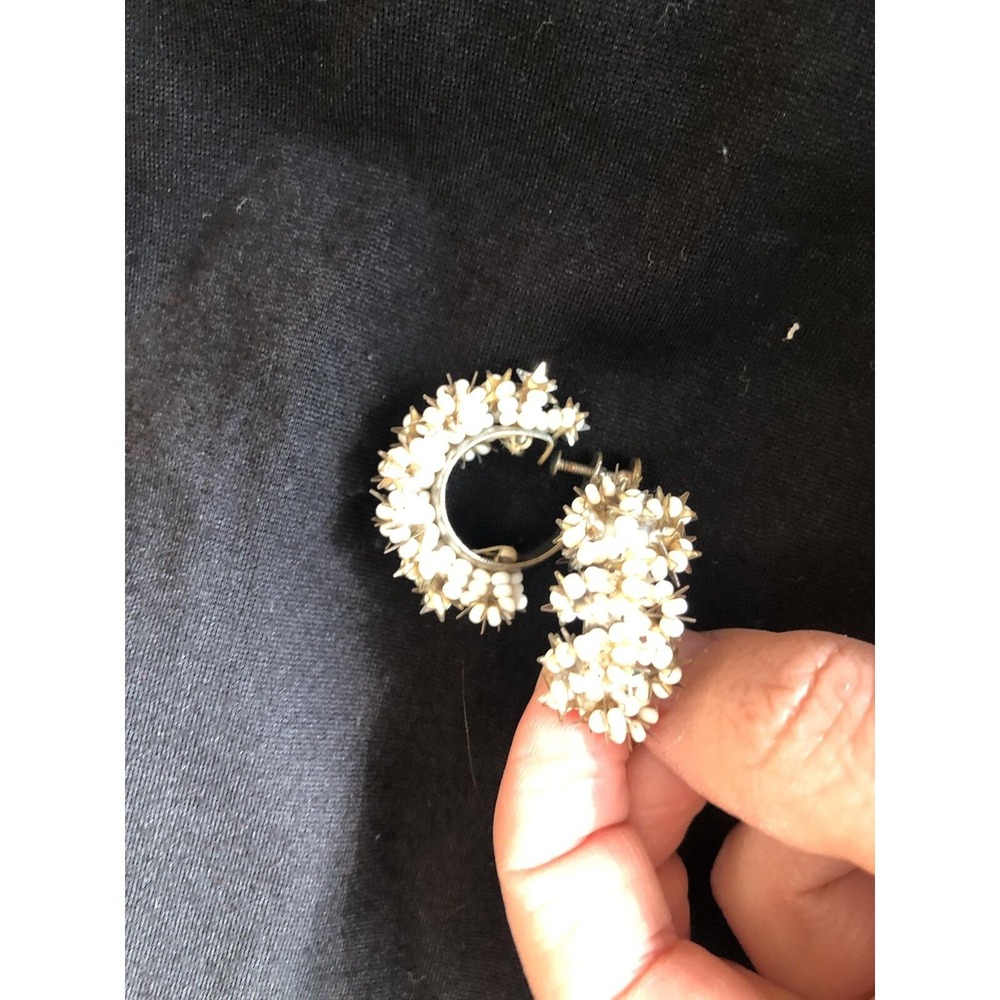VINTAGE SILVER HoopS Seed bead / Star Encrusted Hollywood Glam Screw on earring